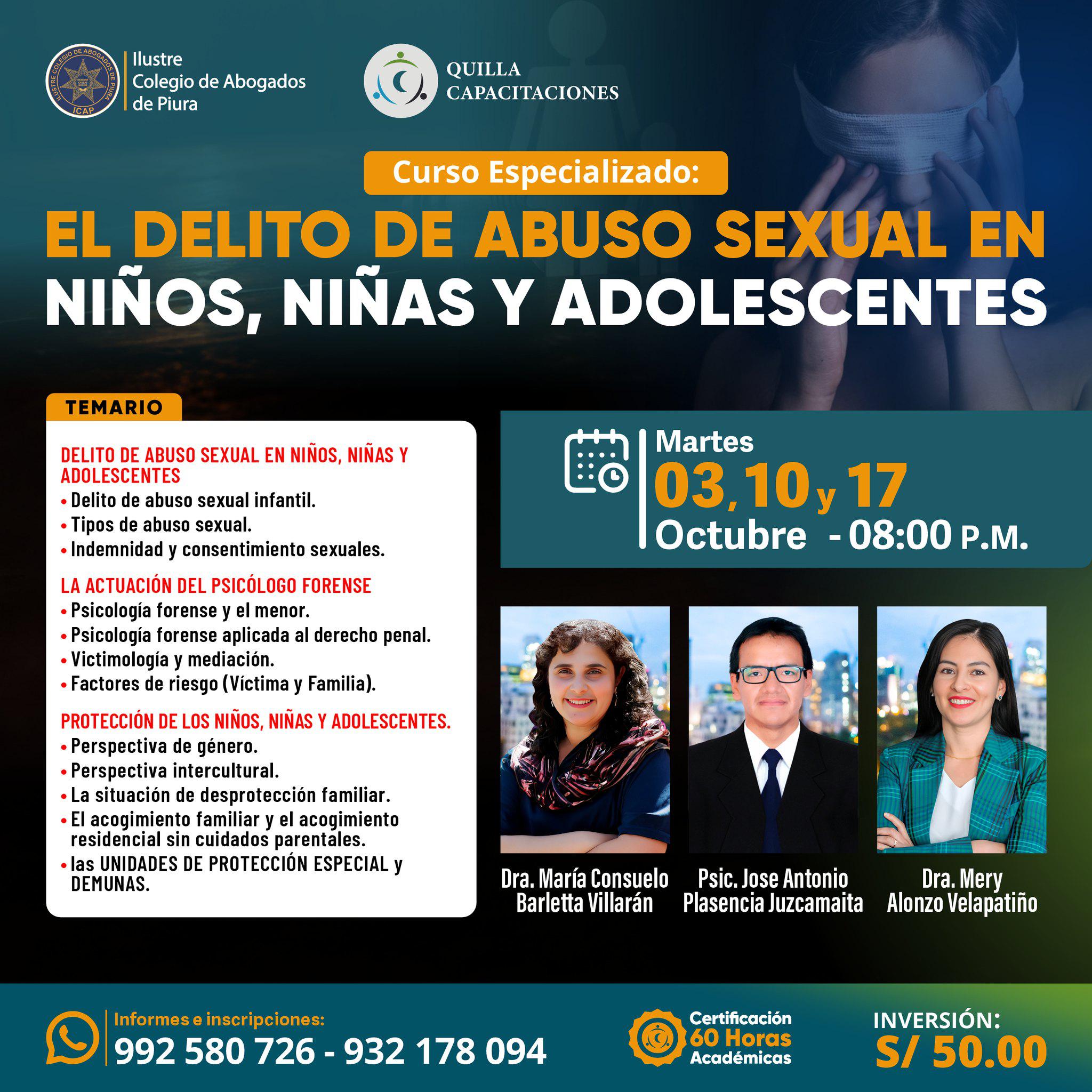 Quilla - Curso Especializado: EL DELITO DE ABUSO SEXUAL EN NIÑOS, NIÑAS ...