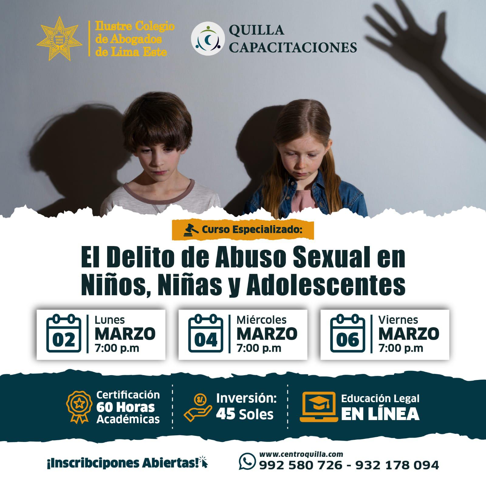 Quilla - Curso Especializado: EL DELITO DE ABUSO SEXUAL EN NIÑOS, NIÑAS ...